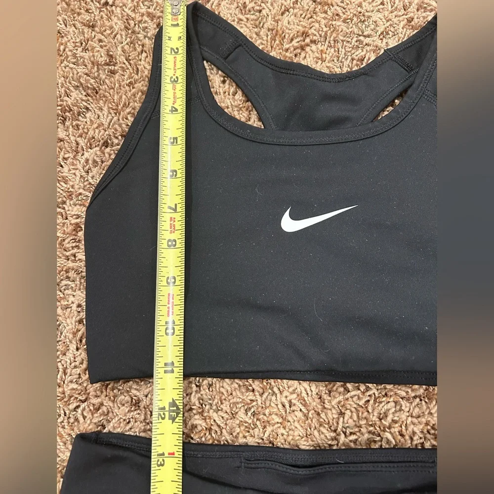Nike Black Women SMALL Athletic Leggings and athletic bra SET with White Swoosh